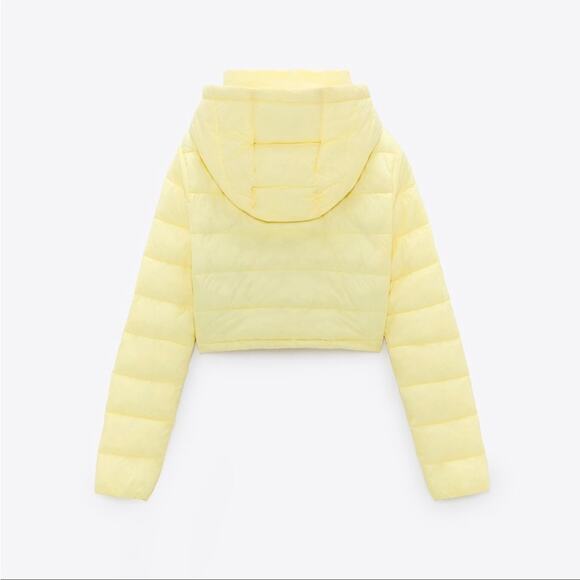 ZARA Women's Short Yellow Hooded Puffer Jacket New Medium - Picture 3 of 9
